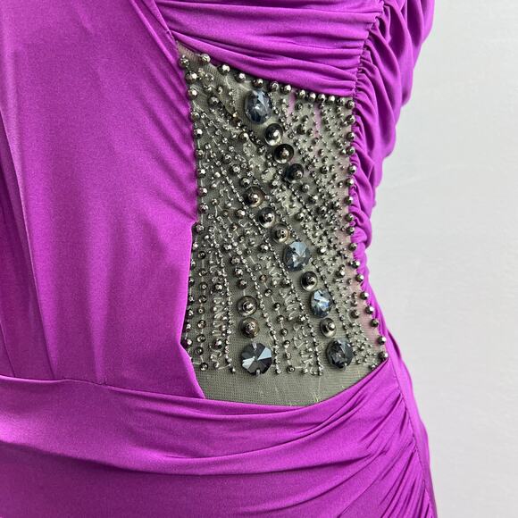 BOUBOU Purple Cotton Blend One Shoulder Embellished Ruched Mini Cocktail Dress S - Picture 2 of 7